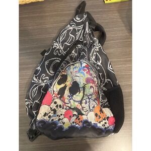 Color Skull Graphic Sling Bag Black White Tribal Teardrop Backpack Streetwear